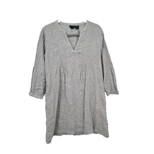 TAHARI Linen Tunic Shirt Dress Womens Size M Gray 3/4 Sleeve Resort Beach Preppy